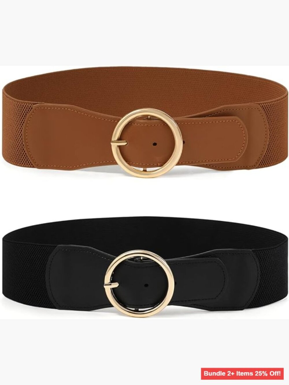 Wide Stretch Waist Belt 2-Pack, Adjustable Vintage Cinch for Dresses & Coats